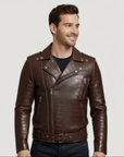Men's Real Leather Moto Jacket - Hermes