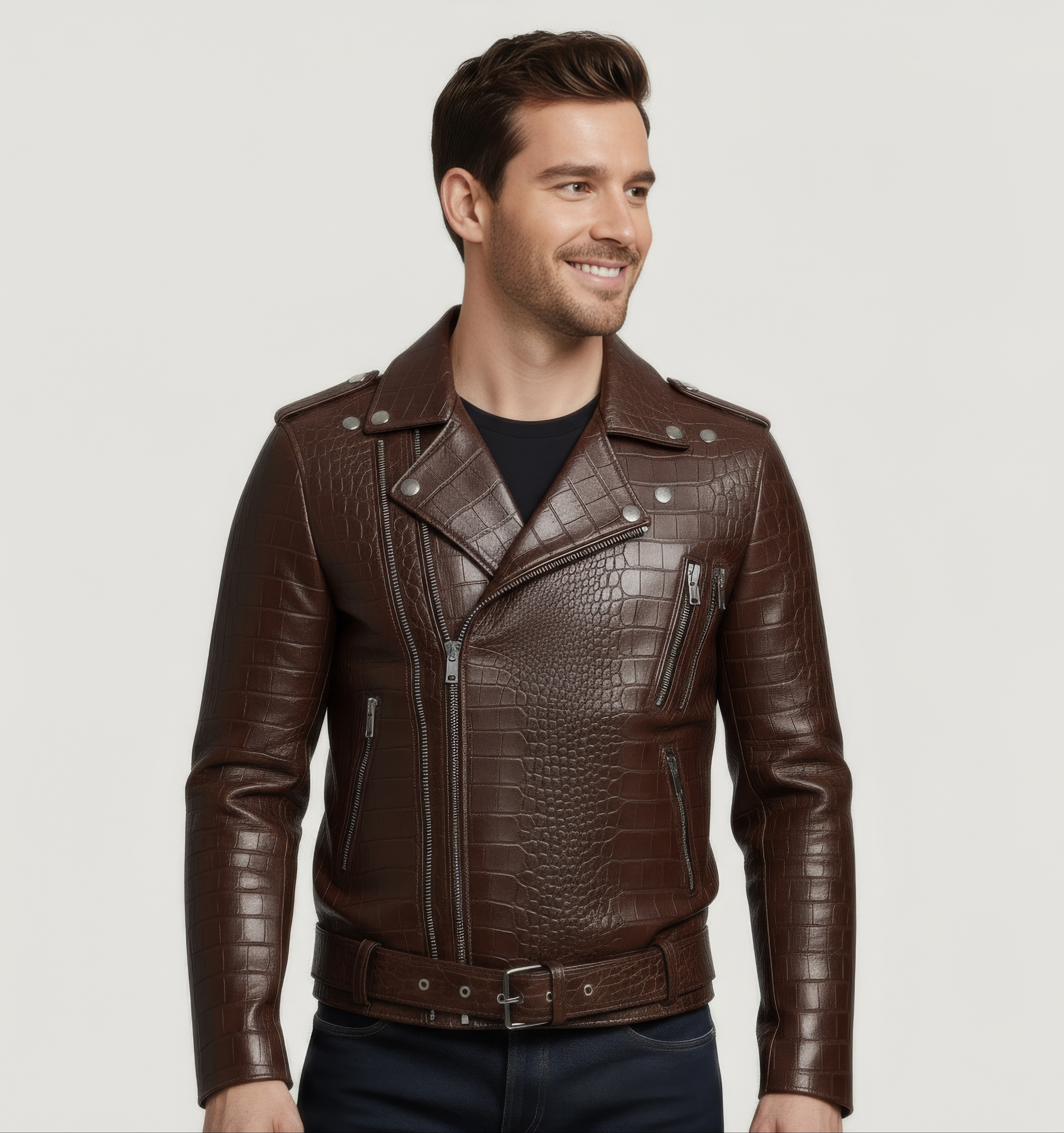 Men&#39;s Real Leather Biker Jacket - Hermes