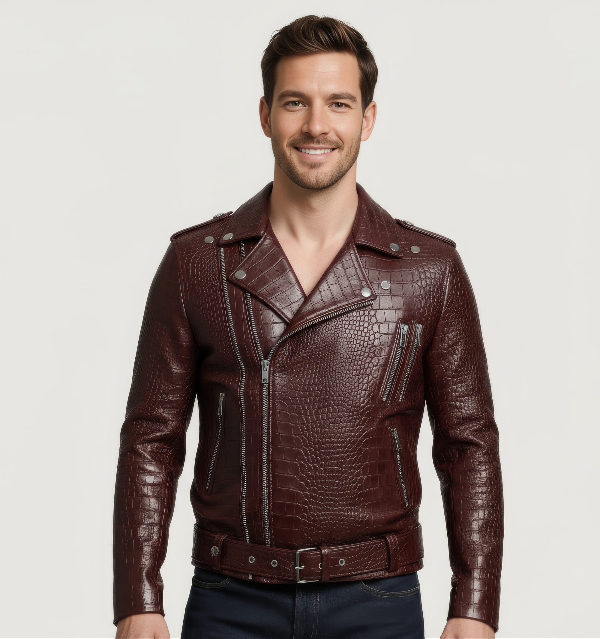 Real Leather Biker Jacket for Men- Hermes