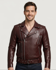 Men's Real Leather Moto Jacket - Hermes