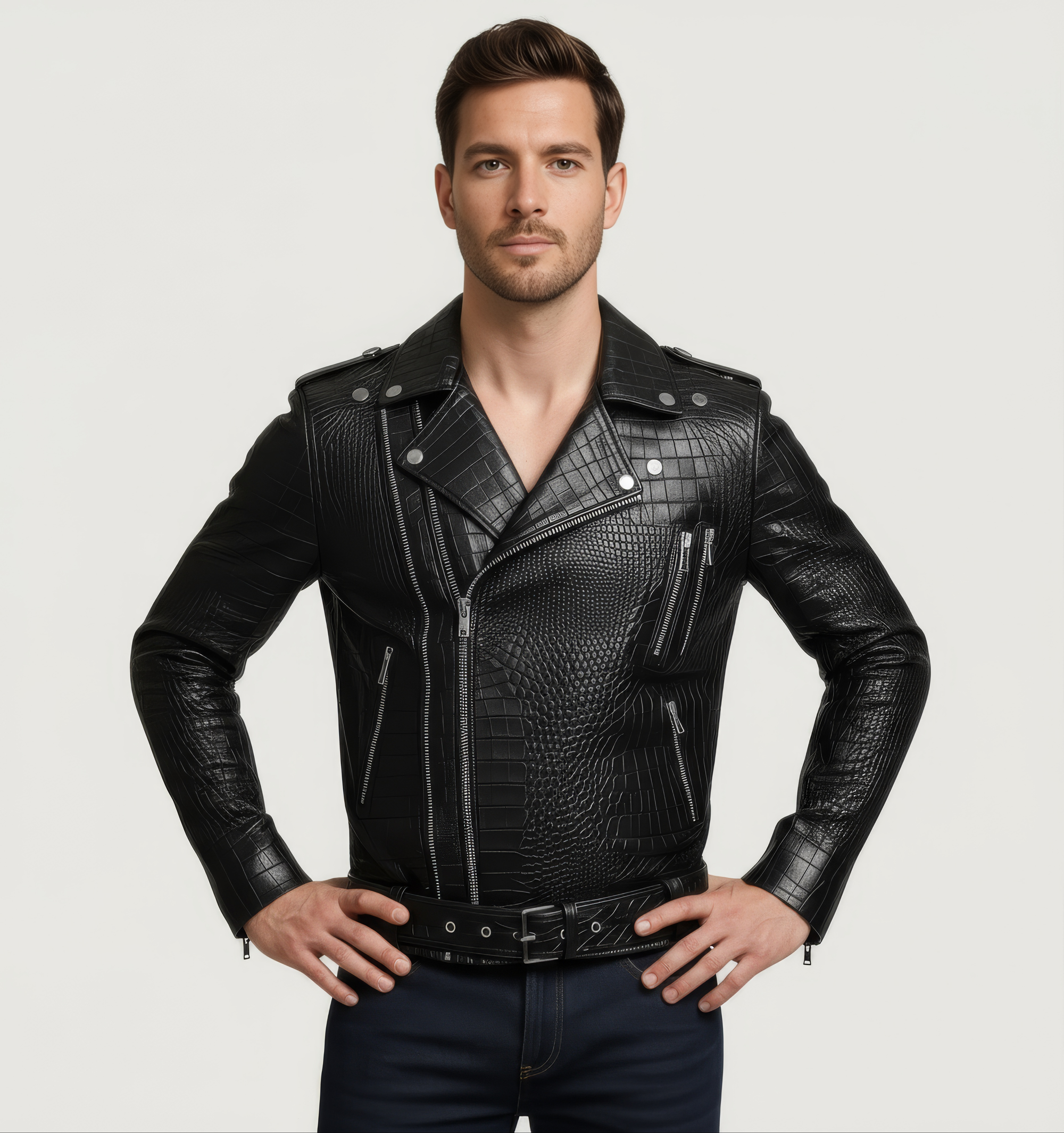 Moto Real Leather Jacket for Men- Hermes