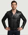Moto Real Leather Jacket for Men- Hermes