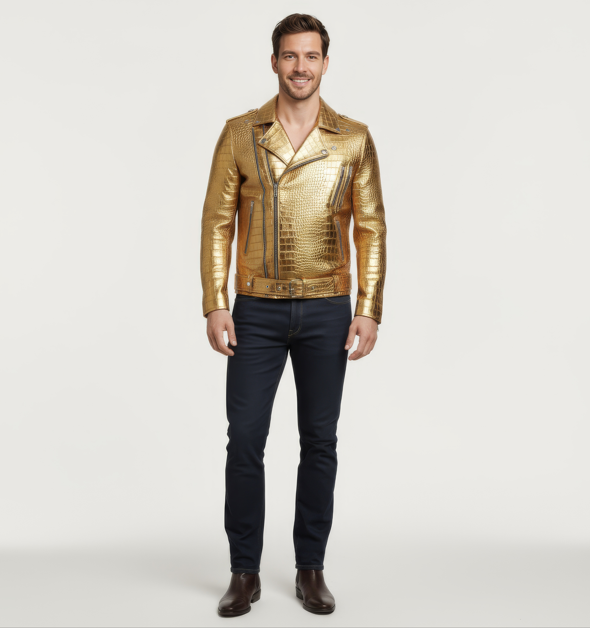 Real Leather Moto Jacket for Men- Hermes