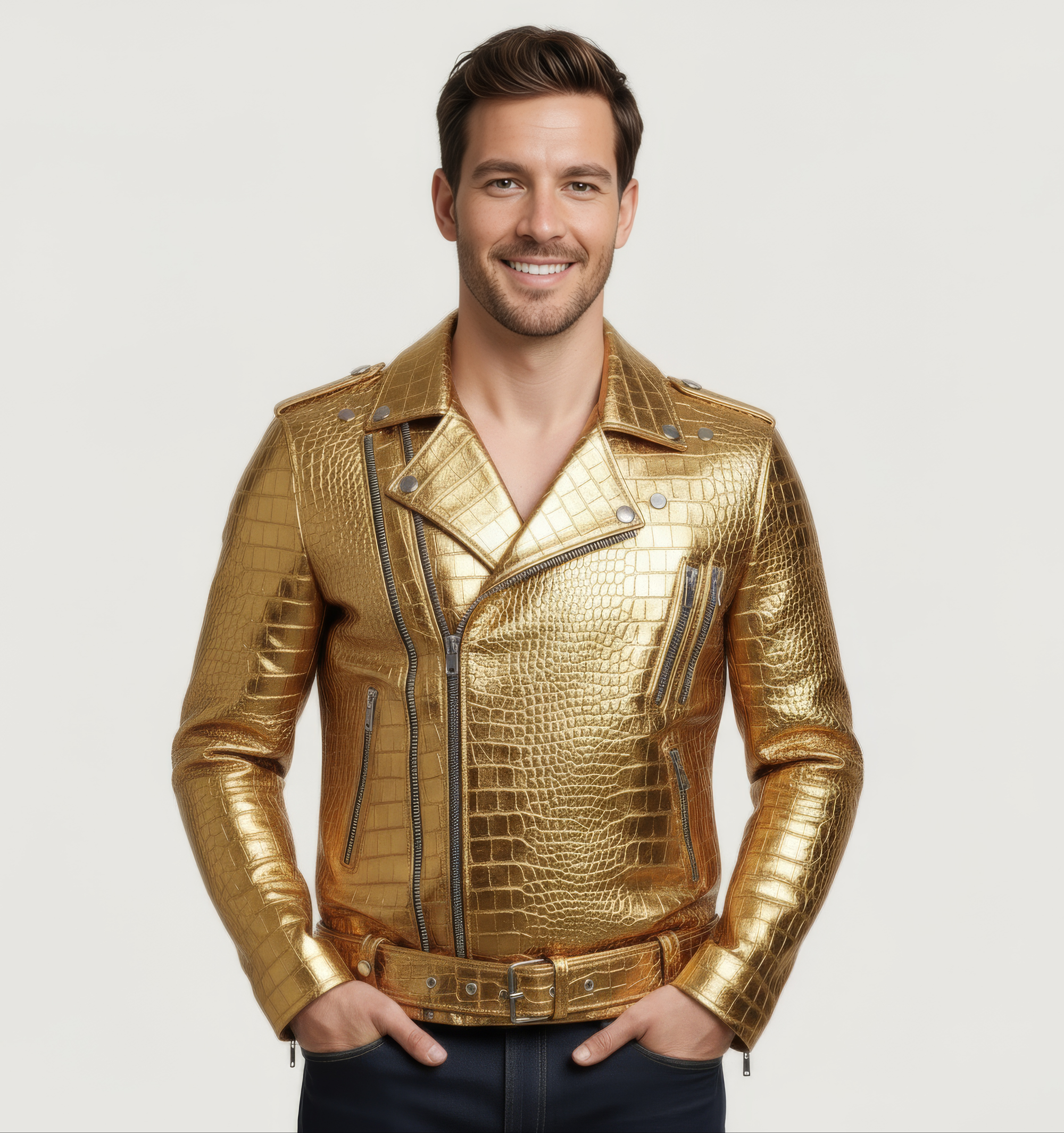 Men&#39;s Real Leather Biker Jacket - Hermes